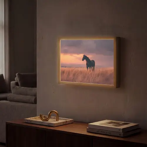 Paard - Wolken - Open veld Light Box met batterij (Wandlamp) middel -sfeer1