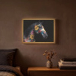 Paard - Bloemen - Zwart Light Box met batterij (Wandlamp) middel -sfeer4