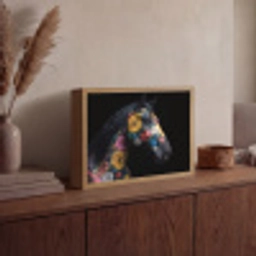 Paard - Bloemen - Zwart Light Box met batterij (Wandlamp) middel -sfeer2
