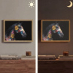 Paard - Bloemen - Zwart Light Box met batterij (Wandlamp) middel -sfeer3
