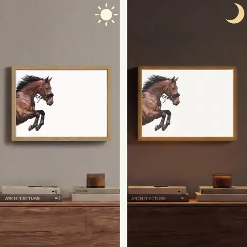 Paard - Springen - Modern Light Box met batterij (Wandlamp) middel -sfeer3