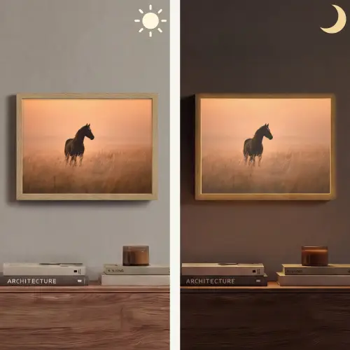 Paard - Grasveld - Zonsondergang Light Box met batterij (Wandlamp) middel -sfeer3
