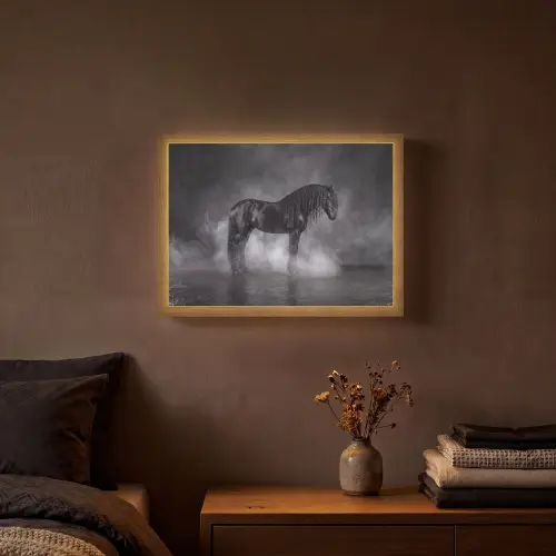 Paard - Magisch - Zwart Light Box met batterij (Wandlamp) middel -sfeer4