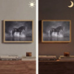 Paard - Magisch - Zwart Light Box met batterij (Wandlamp) middel -sfeer3