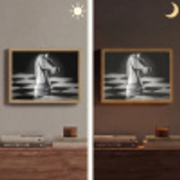 Paard - Hout - Schaalbord - Zwart Light Box met batterij (Wandlamp) middel -sfeer3