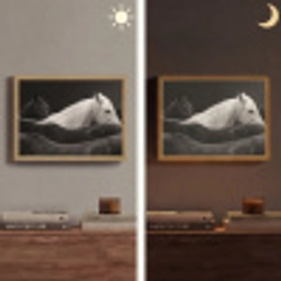Paarden - Zwart - Wit - Kudde Light Box met batterij (Wandlamp) middel -sfeer3