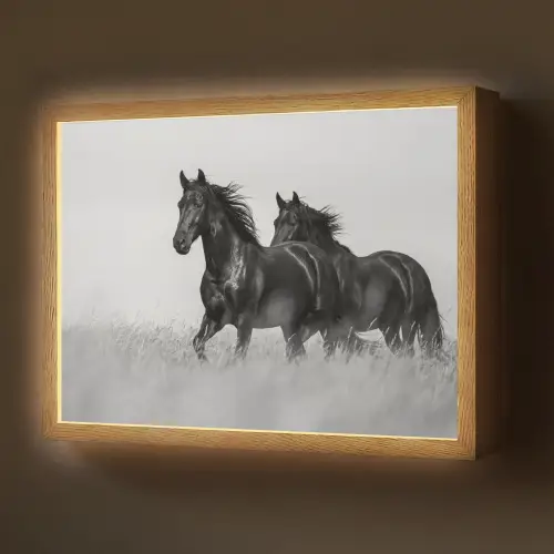 Paarden - Gras - Zwart - Wit Light Box met batterij (Wandlamp) middel -z3d_website