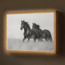 Paarden - Gras - Zwart - Wit Light Box met batterij (Wandlamp) middel -z3d_website