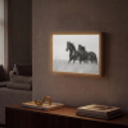 Paarden - Gras - Zwart - Wit Light Box met batterij (Wandlamp) middel -sfeer1