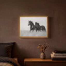 Paarden - Gras - Zwart - Wit Light Box met batterij (Wandlamp) middel -sfeer4