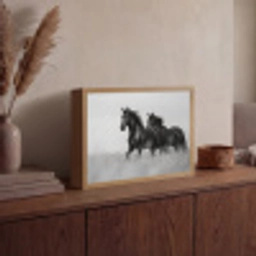 Paarden - Gras - Zwart - Wit Light Box met batterij (Wandlamp) middel -sfeer2
