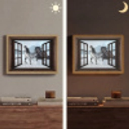 Paarden - Winter - Dieren - Natuur - Doorkijk Light Box met batterij (Wandlamp) middel -sfeer3