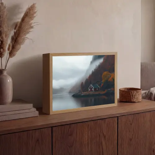Huis - Rood - Bergen - Water Light Box met batterij (Wandlamp) middel -sfeer2