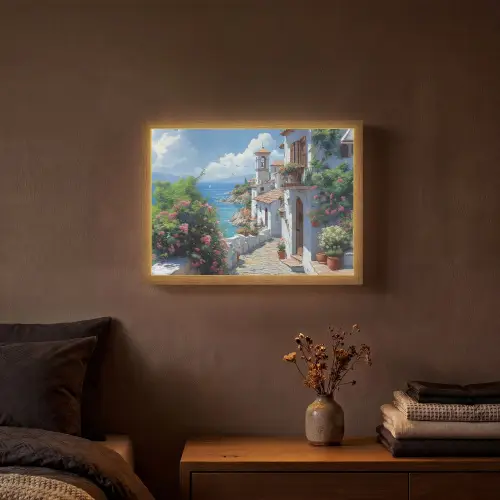 Huizen - Zee - Bomen - Bloemen Light Box met batterij (Wandlamp) middel -sfeer4