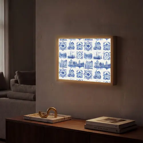Huizen - Schepen - Blauw Light Box met batterij (Wandlamp) middel 907 -sfeer1