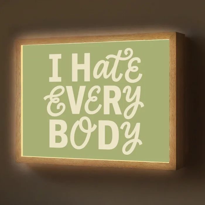 I hate everybody - Groen - Retro Light Box met batterij (Wandlamp) middel -z3d_website