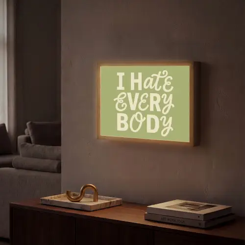 I hate everybody - Groen - Retro Light Box met batterij (Wandlamp) middel -sfeer1