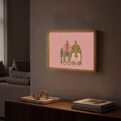 Illustratie - Bankje - Personen - Minimalistisch Light Box met batterij (Wandlamp) middel -sfeer1