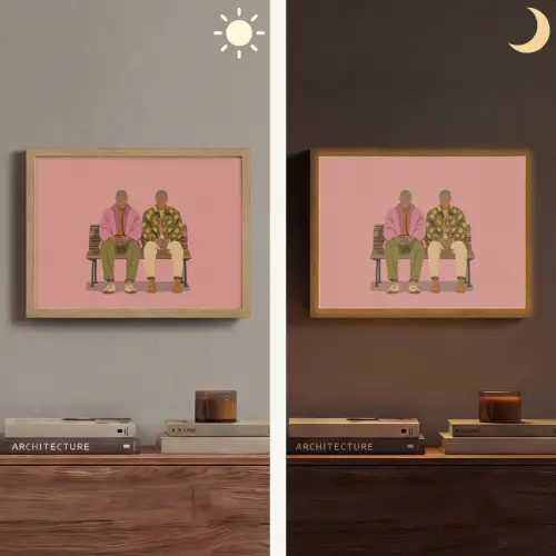 Illustratie - Bankje - Personen - Minimalistisch Light Box met batterij (Wandlamp) middel -sfeer3
