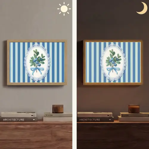 Illustratie - Bessen - Blauw - Strepen Light Box met batterij (Wandlamp) middel -sfeer3