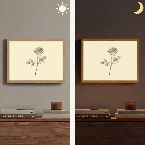Illustratie - Zwart - Roos Light Box met batterij (Wandlamp) middel -sfeer3