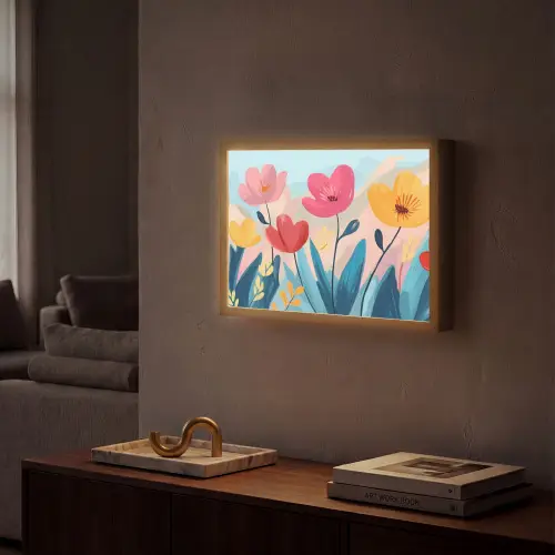 Illustratie - Bloemen - Kleurrijk Light Box met batterij (Wandlamp) middel -sfeer1
