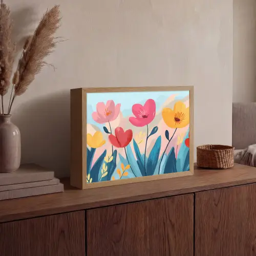 Illustratie - Bloemen - Kleurrijk Light Box met batterij (Wandlamp) middel -sfeer2