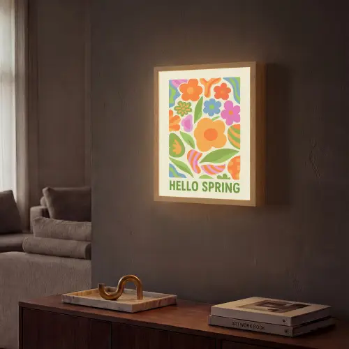 Illustratie - Bloemen - Quote - Kleurrijk Light Box met batterij (Wandlamp) middel -sfeer1
