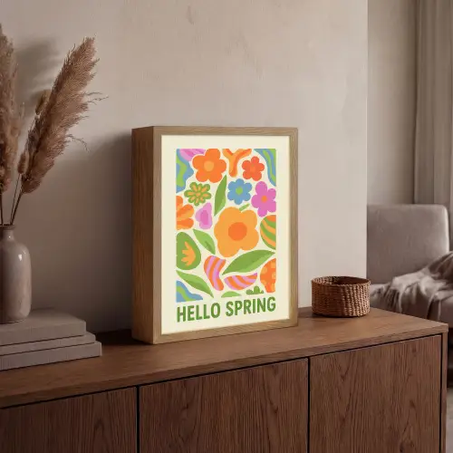 Illustratie - Bloemen - Quote - Kleurrijk Light Box met batterij (Wandlamp) middel -sfeer2