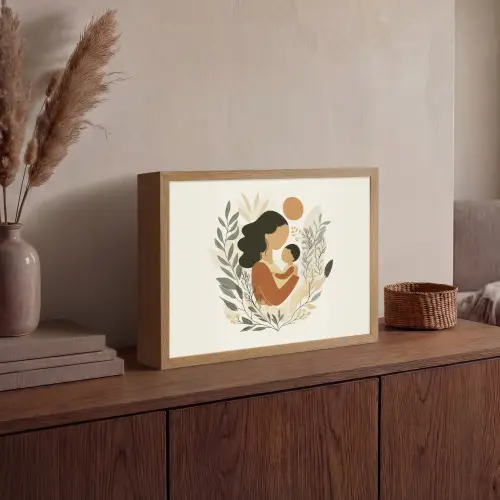 Illustratie - Moeder - Kind - Liefdevol Light Box met batterij (Wandlamp) middel -sfeer2