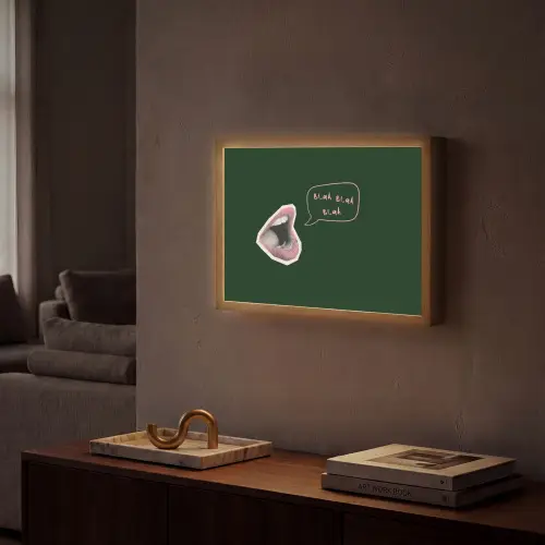 Illustratie - Mond - Donkergroen - Tekstwolkje Light Box met batterij (Wandlamp) middel -sfeer1