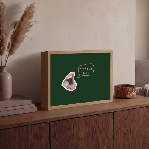 Illustratie - Mond - Donkergroen - Tekstwolkje Light Box met batterij (Wandlamp) middel -sfeer2