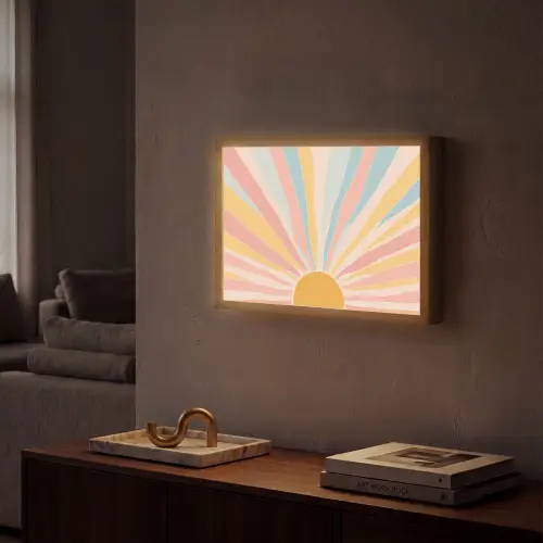 Illustratie - Zon - Pastelkleuren Light Box met batterij (Wandlamp) middel -sfeer1