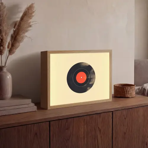 Illustratie - Vinylplaat - Beige - Vintage Light Box met batterij (Wandlamp) middel -sfeer2