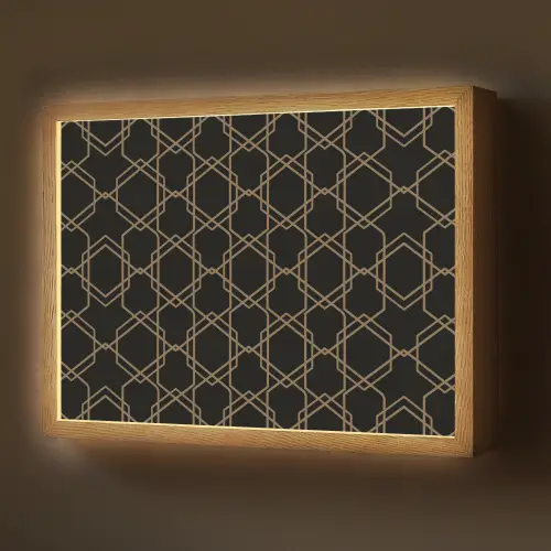 Verweven - Zeshoeken - Zwart - Goud Light Box met batterij (Wandlamp) middel 907 -z3d_website