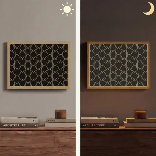 Verweven - Zeshoeken - Zwart - Goud Light Box met batterij (Wandlamp) middel 907 -sfeer3