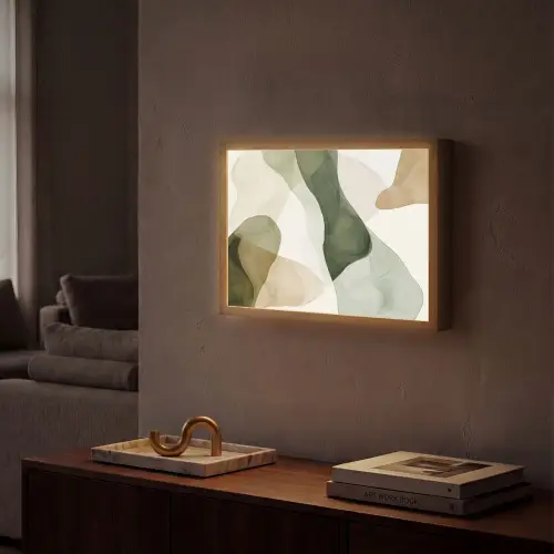 Japandi - Abstract - Groen Light Box met batterij (Wandlamp) middel -sfeer1