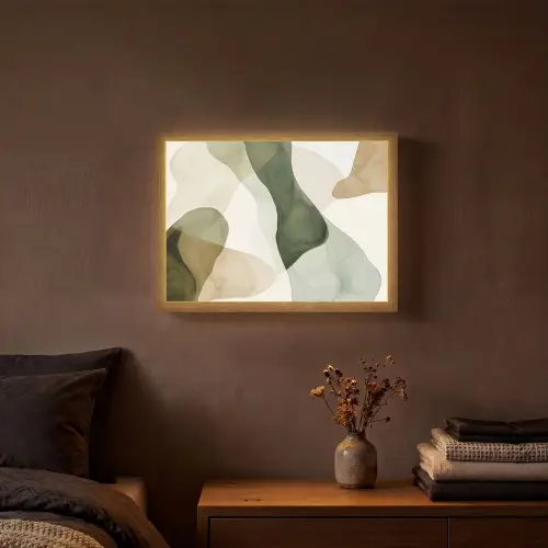 Japandi - Abstract - Groen Light Box met batterij (Wandlamp) middel -sfeer4