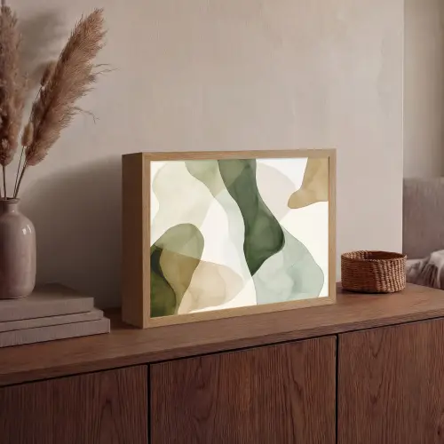 Japandi - Abstract - Groen Light Box met batterij (Wandlamp) middel -sfeer2