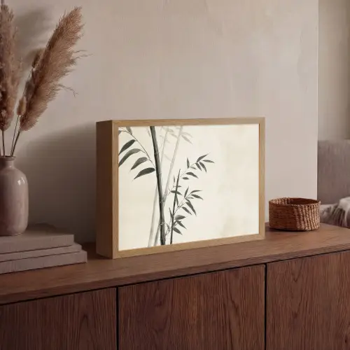 Japandi - Bamboe - Beige Light Box met batterij (Wandlamp) middel -sfeer2