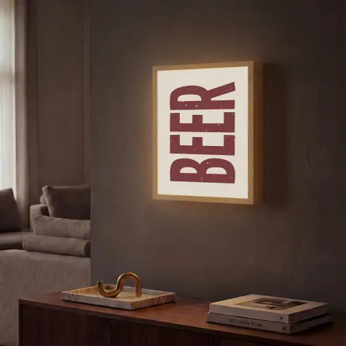 Japandi - Beer - Red - Retro Light Box met batterij (Wandlamp) middel -sfeer1