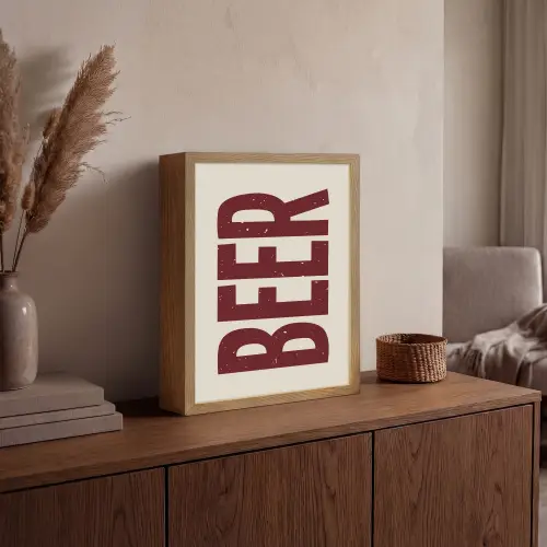 Japandi - Beer - Red - Retro Light Box met batterij (Wandlamp) middel -sfeer2