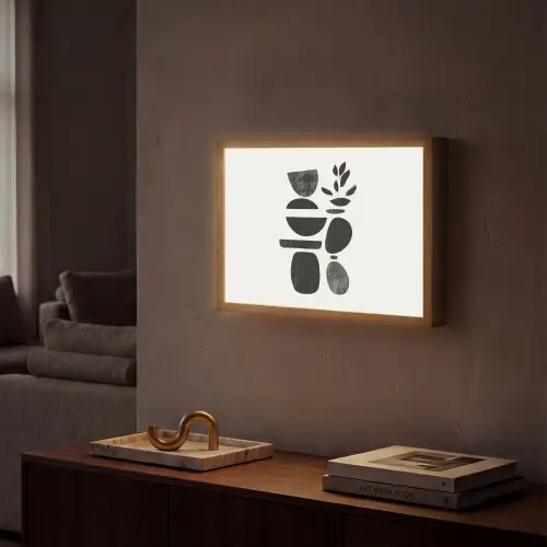 Japandi - Zwart - Abstract Light Box met batterij (Wandlamp) middel -sfeer1