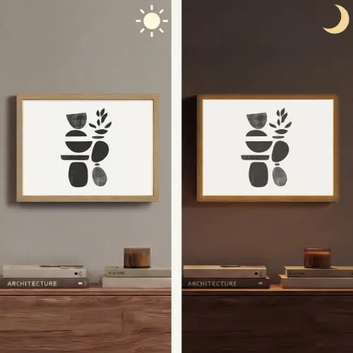 Japandi - Zwart - Abstract Light Box met batterij (Wandlamp) middel -sfeer3