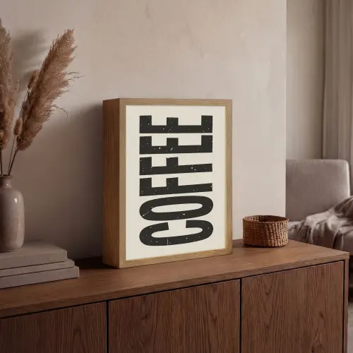 Japandi - Koffie - Decoratie - Vintage Light Box met batterij (Wandlamp) middel -sfeer2