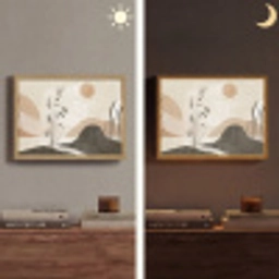 Japandi - Landschap - Beige Light Box met batterij (Wandlamp) middel -sfeer3