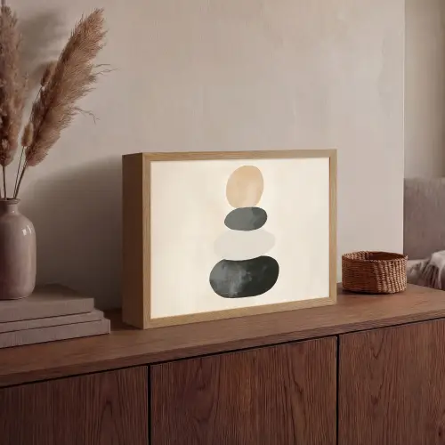 Japandi - Wabi sabi - Beige Light Box met batterij (Wandlamp) middel -sfeer2