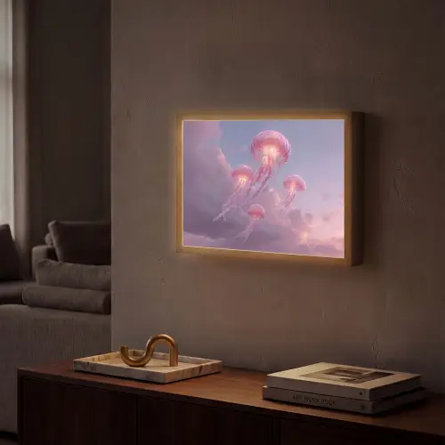 Kwallen - Roze - Wolken Light Box met batterij (Wandlamp) middel -sfeer1