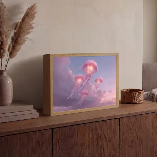 Kwallen - Roze - Wolken Light Box met batterij (Wandlamp) middel -sfeer2