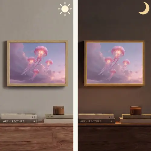 Kwallen - Roze - Wolken Light Box met batterij (Wandlamp) middel -sfeer3